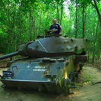 Trying a US tank, stopped by antitank mines in 1970